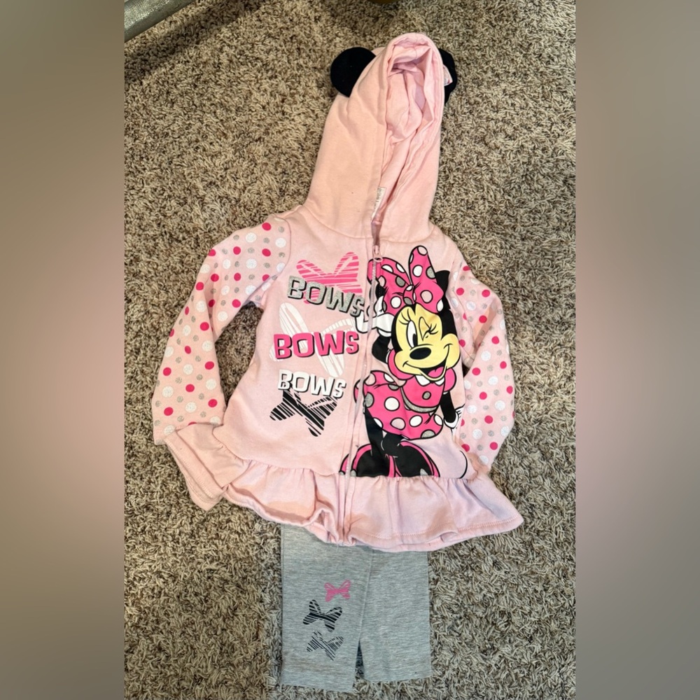 Disney Minnie Mouse Pink and Gray Hoodie Set